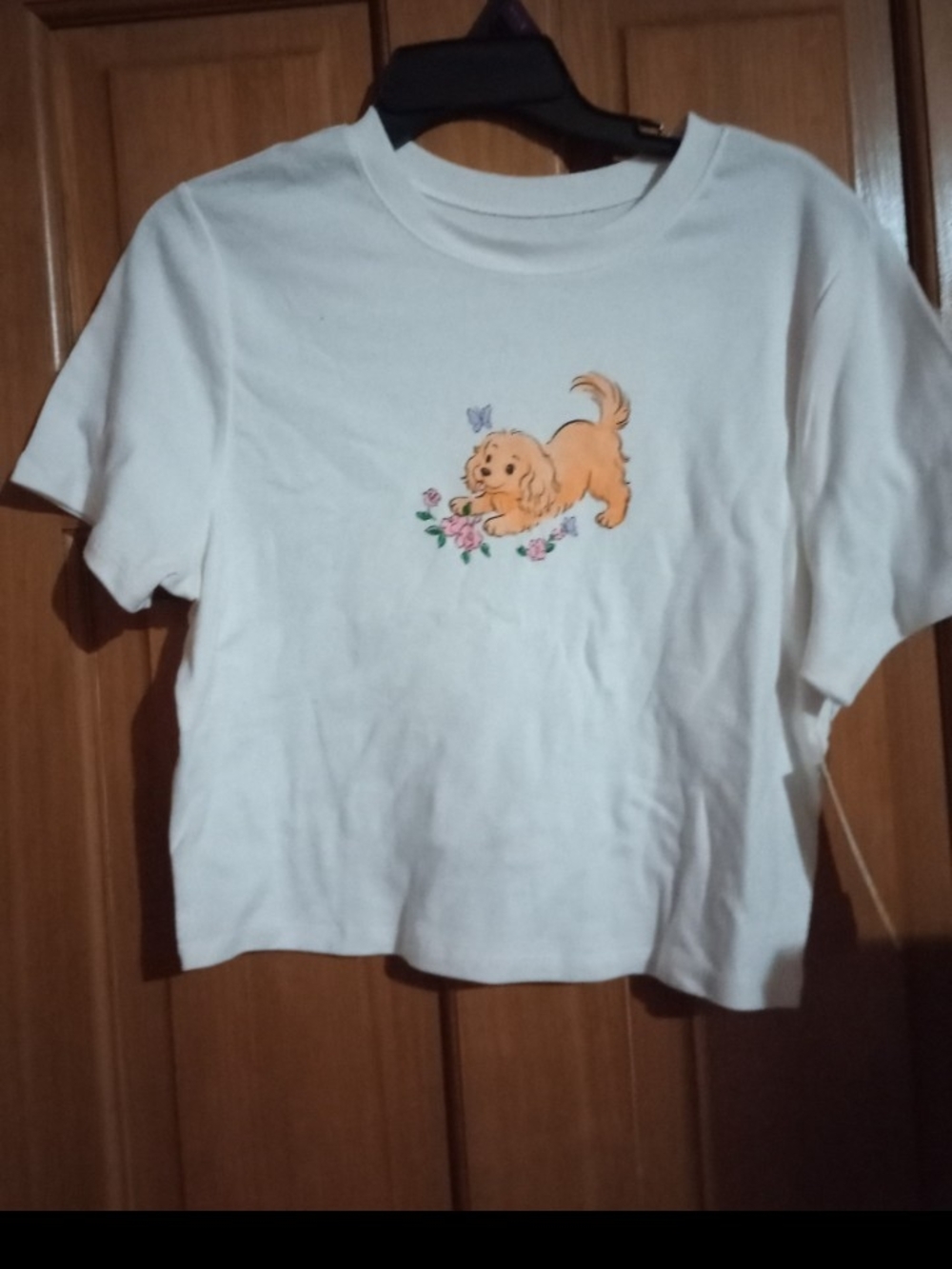 No Boundaries White Tee with Playful Orange Puppy Graphic